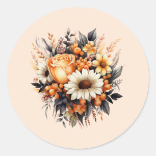 Orange Yellow Gray Blume Bouquet Runder Aufkleber