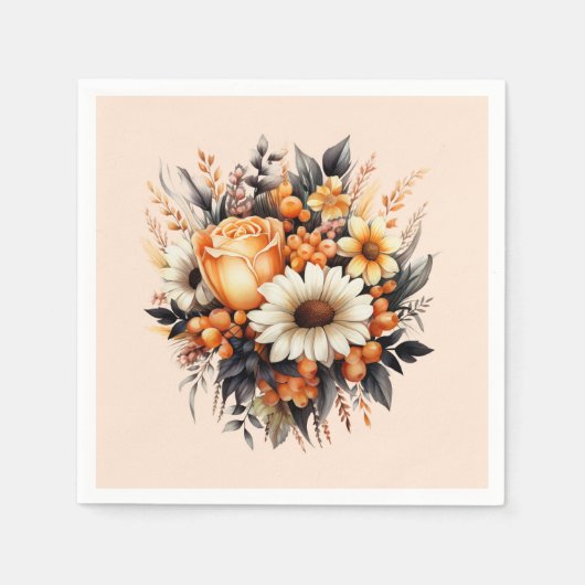 Orange Yellow Gray Blume Bouquet Serviette (Vorderseite)