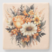 Orange Yellow Gray Blume Bouquet Steinuntersetzer (Vorderseite)