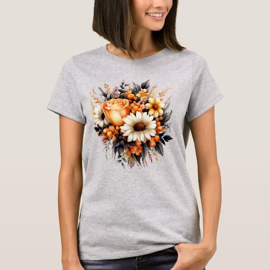 Orange Yellow Gray Blume Bouquet T-Shirt (Vorderseite)