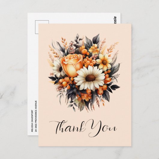Orange Yellow Gray Blume Bouquet Vielen Dank Postkarte (Vorne/Hinten)
