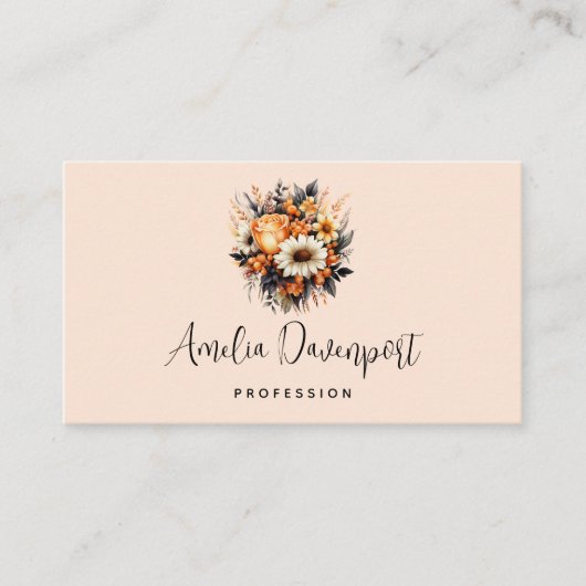 Orange Yellow Gray Blume Bouquet Visitenkarte (Vorderseite)
