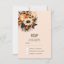 Orange Yellow Gray Blume Bouquet Wedding RSVP Karte