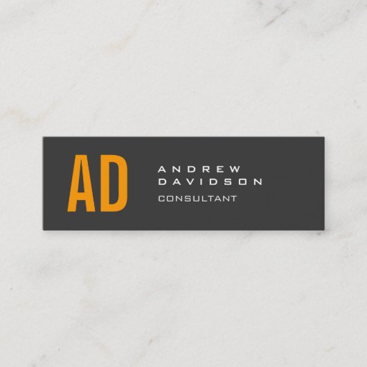 Orange Yellow Grey Monogram Modern Business Card Mini Visitenkarte (Vorderseite)