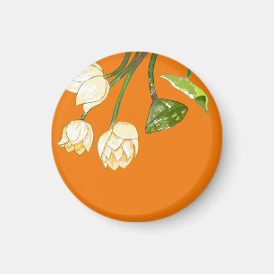 Orange Yellow Lotus Flowers & Lotus Seedpod Magnet