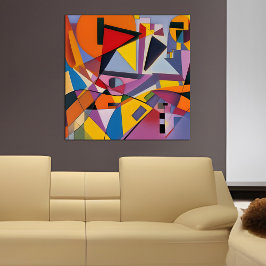 Orange Yellow Multi Modern Geometric Abstrakt Poster