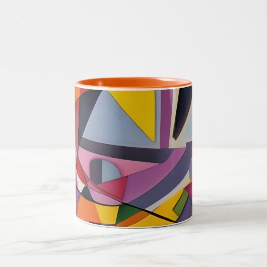 Orange Yellow Multi Modern Geometric Abstrakt Zweifarbige Tasse (Mittel)