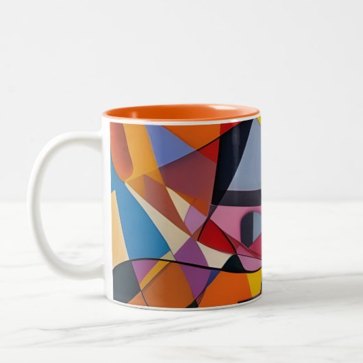 Orange Yellow Multi Modern Geometric Abstrakt Zweifarbige Tasse (Links)
