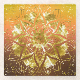 ORANGE & YELLOW OMBRE MIT GOLD MANDALA GLASUNTERSETZER