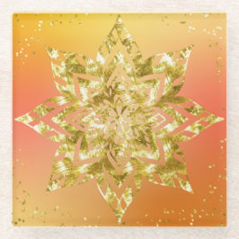 ORANGE & YELLOW OMBRE MIT GOLD MANDALA GLASUNTERSETZER