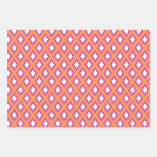 Orange, Yellow & Pink Tribal Diamond Ikat Muster Geschenkpapier Set (Vorderseite)