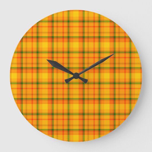 Orange Yellow Plaid Pattern Retro Wall Clock Große Wanduhr (Vorderseite)