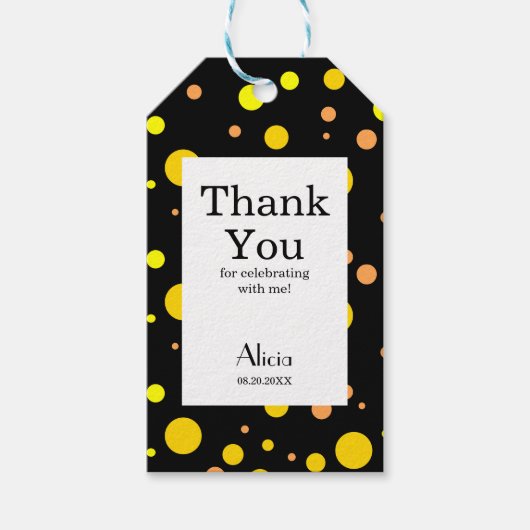 Orange Yellow Polka Dot Black Danke Geschenkanhänger (Vorderseite)