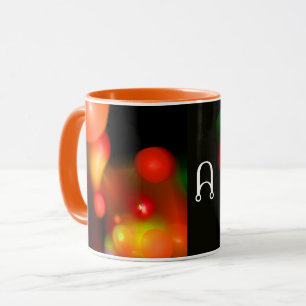 ORANGE YELLOW RED BLACK FRAKTAL BUBBLES MONOGRAMM TASSE