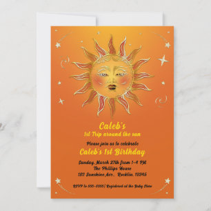 Orange Yellow Reise um die Sonne 1. Geburtstag  Einladung
