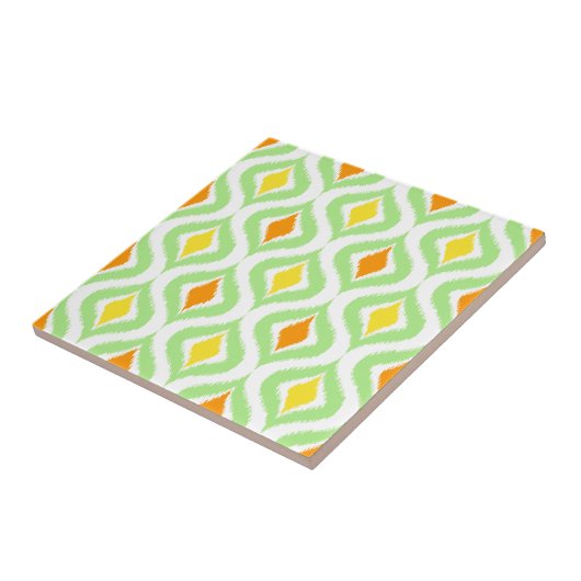 Orange Yellow Retro Chic Ikat Ogee Muster Fliese (Seite)