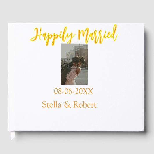 Orange yellow retro photo happily married couple gästebuch (Vorderseite)