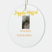 Orange yellow retro photo happily married couple keramik ornament (Links)