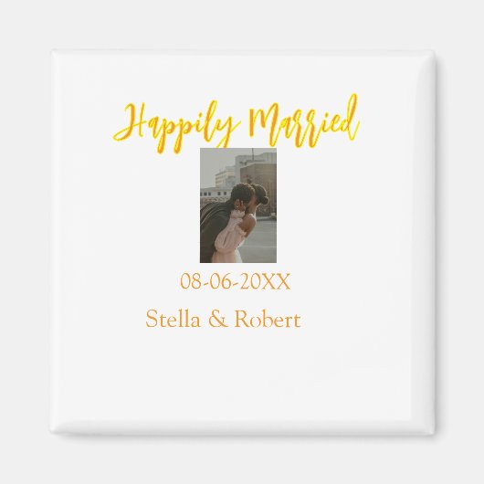 Orange yellow retro photo happily married couple magnet (Vorne)