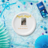 Orange yellow retro photo happily married couple pappteller (Party)