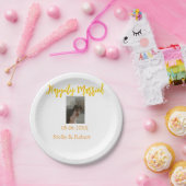 Orange yellow retro photo happily married couple pappteller (Party)