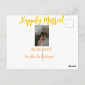 Orange yellow retro photo happily married couple postkarte (Rückseite)