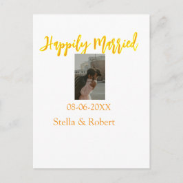 Orange yellow retro photo happily married couple postkarte