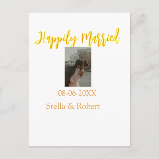 Orange yellow retro photo happily married couple postkarte (Vorderseite)