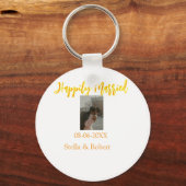 Orange yellow retro photo happily married couple schlüsselanhänger (Rückseite)