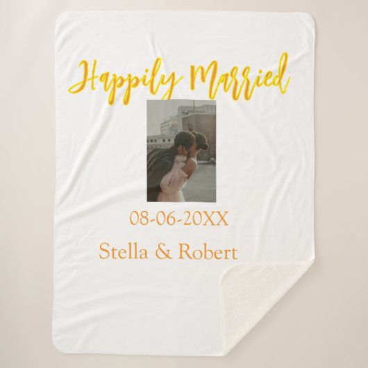 Orange yellow retro photo happily married couple sherpadecke (Vorderseite)