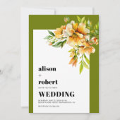 Orange, yellow rhododendron olive green wedding einladung (Vorderseite)