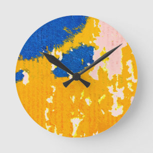 Orange Yellow Sky Blue Light Pink Peeling Paint Runde Wanduhr