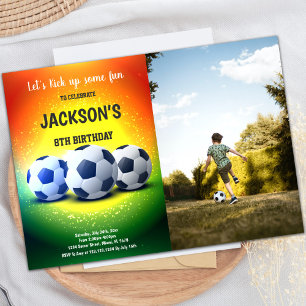 Orange Yellow Soccer Birthday Invitations Foto Einladung