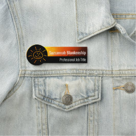 Orange Yellow Sunset Art and Happy Face Namensschild