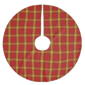 Orange Yellow Tartan Brushed Polyester Tree Skirt Polyester Weihnachtsbaumdecke (Vorderseite)