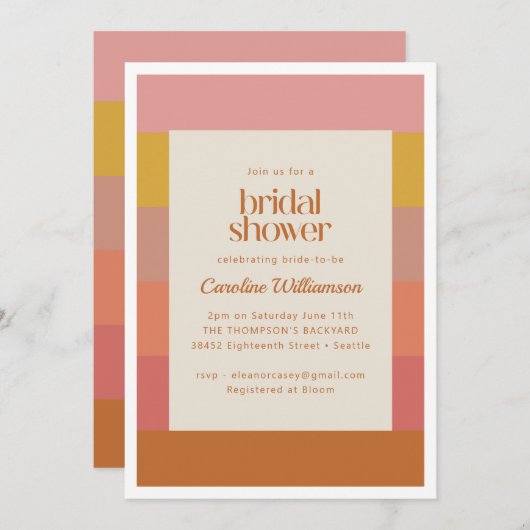 Orange Yellow Warm Stripes Geometrisches Brautpart Einladung (Vorne/Hinten)