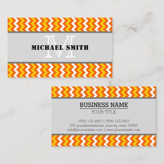 Orange Yellow White Zickzack Zigzag Monogram Visitenkarte (Vorne/Hinten)