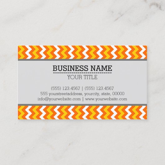 Orange Yellow White Zickzack Zigzag Monogram Visitenkarte (Rückseite)