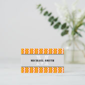 Orange Yellow White Zickzack Zigzag Monogram Visitenkarte (Stehend Vorderseite)