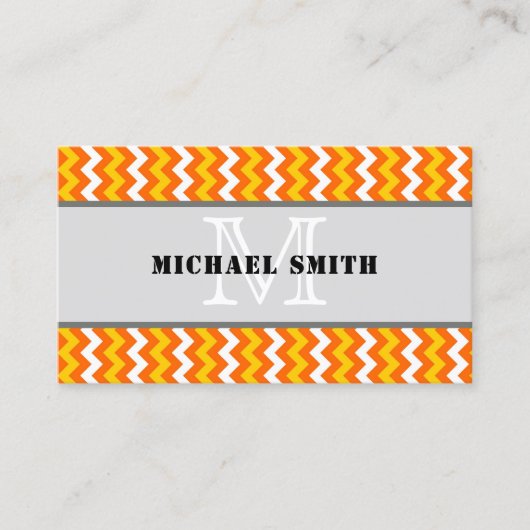 Orange Yellow White Zickzack Zigzag Monogram Visitenkarte (Vorderseite)