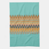 Orange Yellow Zigzag Muster auf Aquamarin Geschirrtuch (Vertikal)