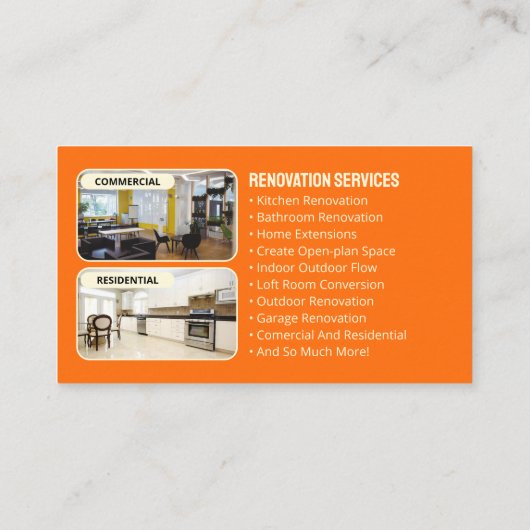 Orange Yellow Zuhause Renovation Contractor Builde Visitenkarte (Rückseite)