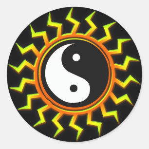 Orange Yin Yang Balanced Sun Runder Aufkleber