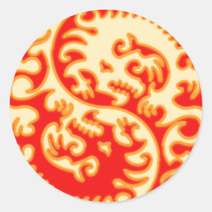 Orange Yin Yang Dragon Runder Aufkleber