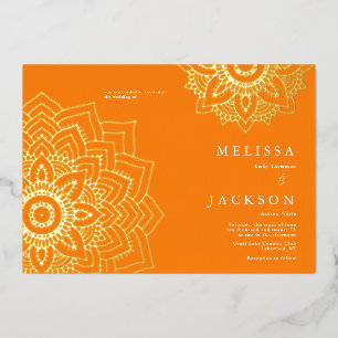 Orange zartes goldenes Mandala Hochzeit Folieneinladung