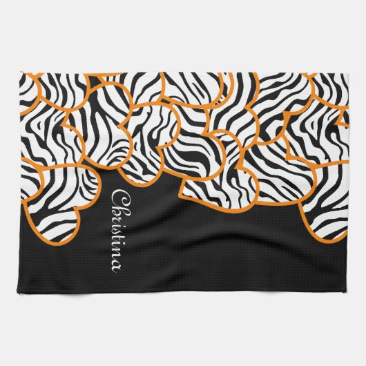 Orange zebra herzen Küche Handtuch (Horizontal)