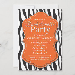 Orange Zebra Print Junggeselinnen-Abschied Einladu Einladung