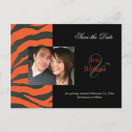 Orange zebra Save the Date Foto Postkarten, Ankündigungspostkarte (Vorderseite)