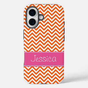 Orange Zickzack Chic Pink Personalisiert iPhone 16 Hülle