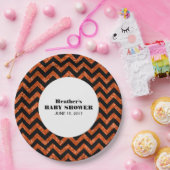 Orange Zickzack Glitzer Babydusche Teller (Party)